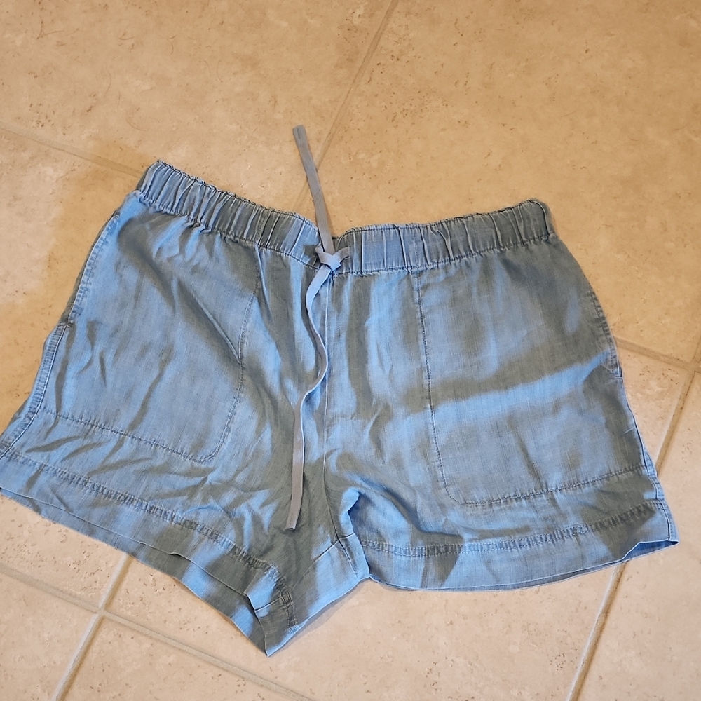 Hilary Radley Blue Tencel Drawstring Pull-On Shorts